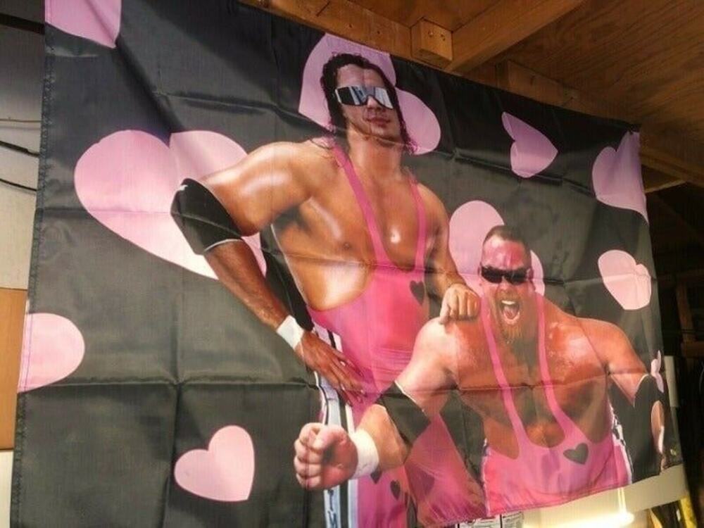 WWF HART FOUNDATION Bret The Hitman & Jim Anvil Neidhart 5ft Flag